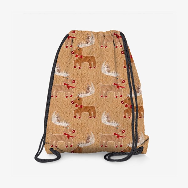 Рюкзак «Рождественские олени на крафт бумаге - паттерн»