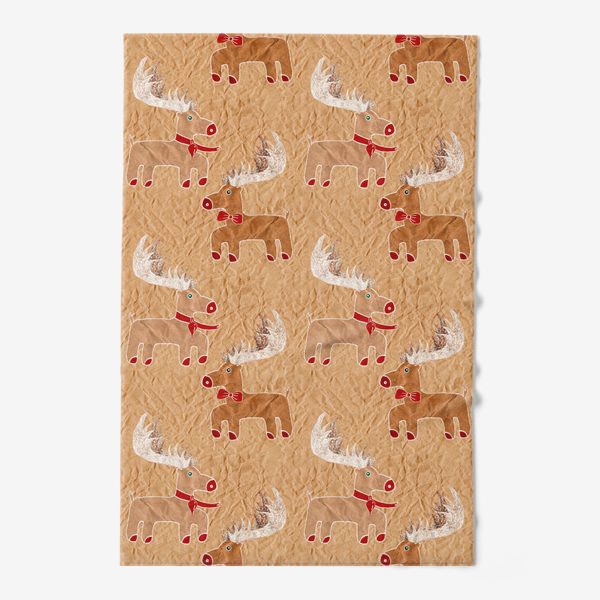 Полотенце «Рождественские олени на крафт бумаге - паттерн»