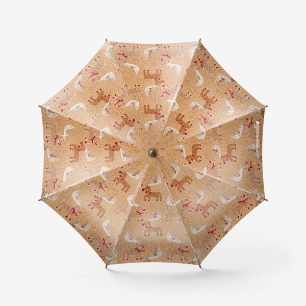Зонт «Рождественские олени на крафт бумаге - паттерн»