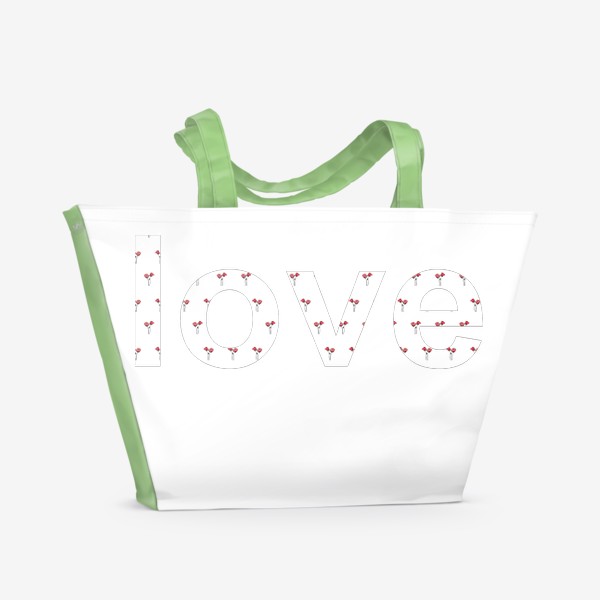 Пляжная сумка «Слово Любовь с с красными маками. Цветочный романтичный принт о любви»