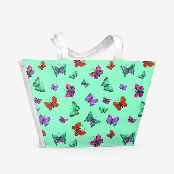 Пляжная сумка «Бабочки на зеленом фоне»