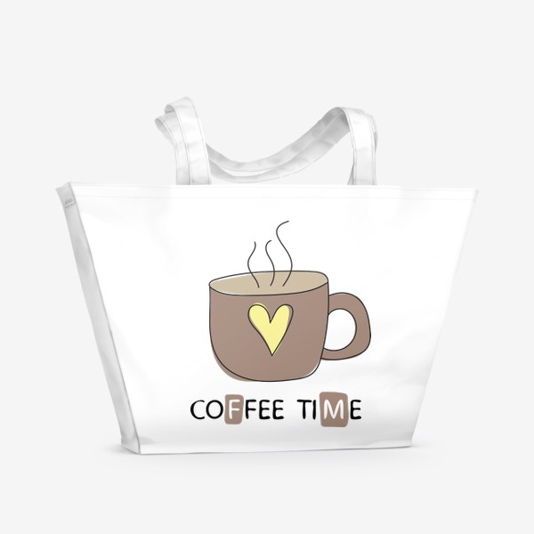 Пляжная сумка «Coffee time - Коричневая чашка кофе»