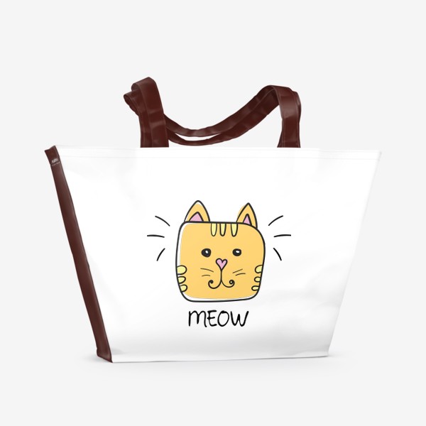 Пляжная сумка «Meow - Мяу. Милый принт с желтым котом»