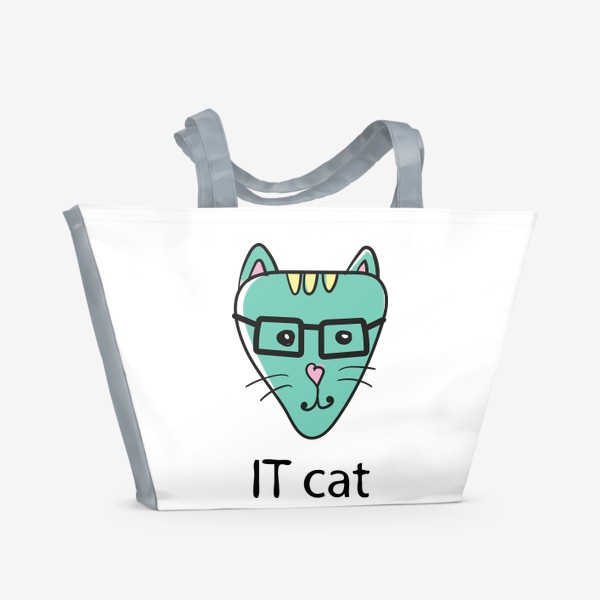 Пляжная сумка «IT cat - АйТи кот в очках - Игра слов»