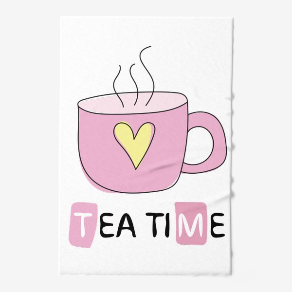 Полотенце «Tea time - Время пить чай - Розовая чашка с сердечком»