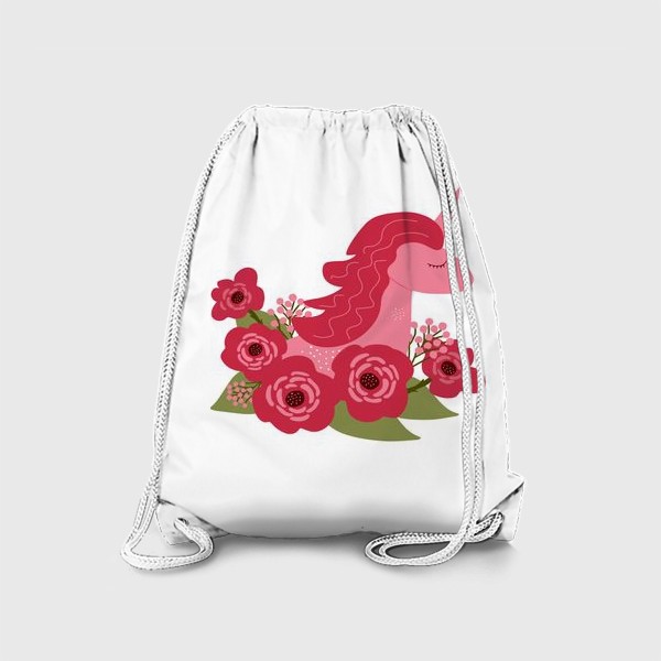 Рюкзак «Розовый единорог в цветах. Детский принт с единорогом для девочки»