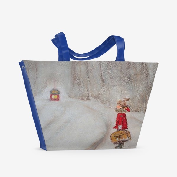 Пляжная сумка «Зимний пейзаж Ребенок и Рождественское чудо Пастель»