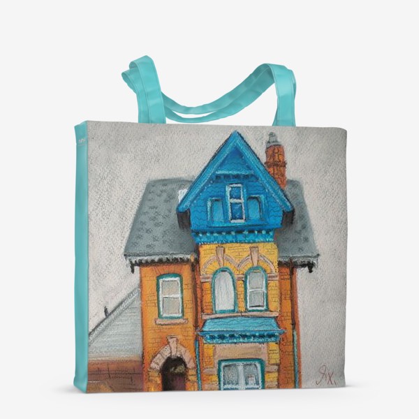 Сумка-шоппер «Рыжий дом с голубыми крышами Городской скетч Архитектура Пастель»