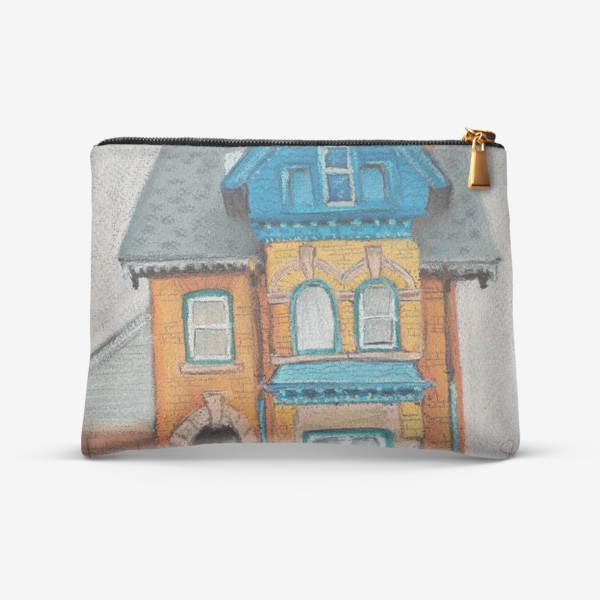 Косметичка «Рыжий дом с голубыми крышами Городской скетч Архитектура Пастель»