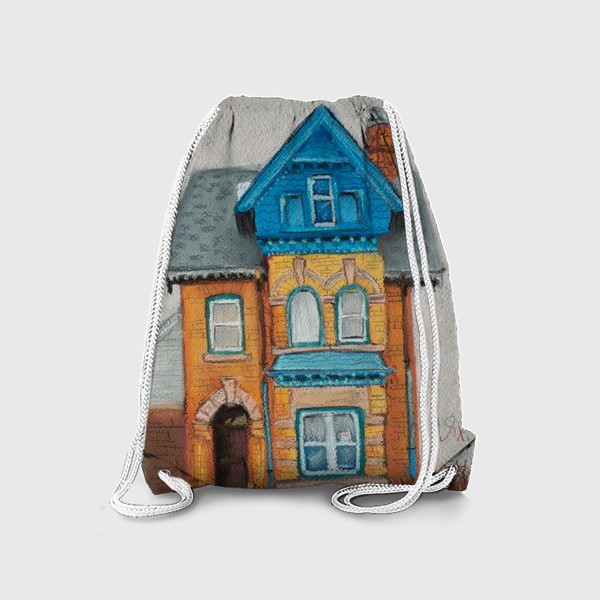 Рюкзак «Рыжий дом с голубыми крышами Городской скетч Архитектура Пастель»