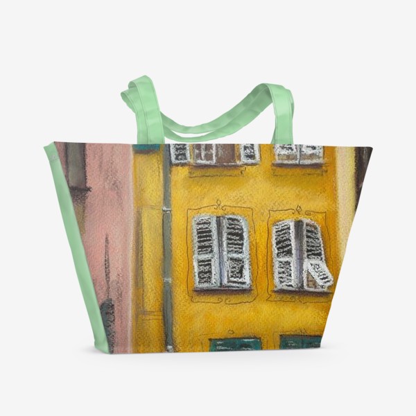 Пляжная сумка «Желтый дом в Венеции. Городской скетч. Архитектура Италии. Пастель»