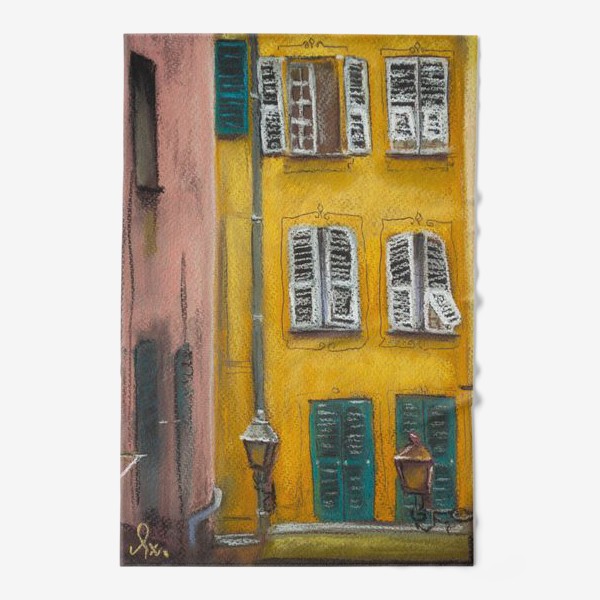 Полотенце «Желтый дом в Венеции. Городской скетч. Архитектура Италии. Пастель»