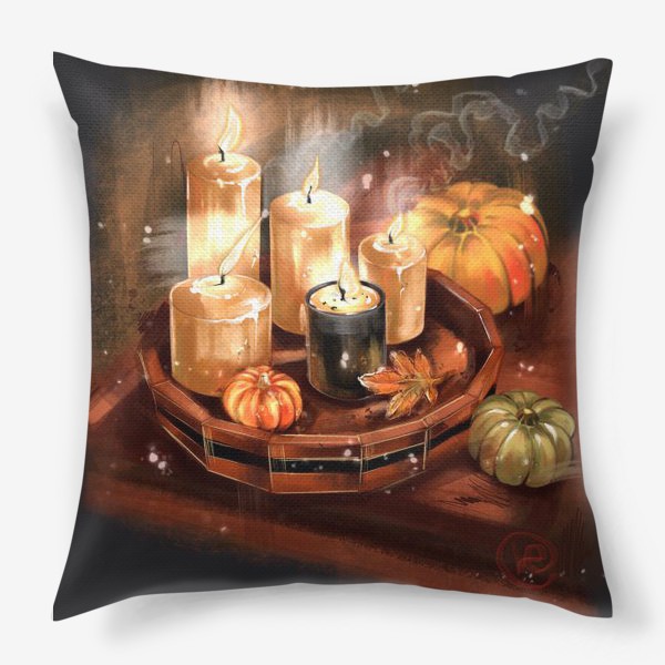 Подушка «Зажигаем свечи. Уютное тепло. Осенний натюрморт. Интерьер в стиле хюгге.»