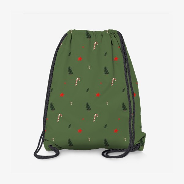 Рюкзак «Новогодний паттерн ёлки звезды конфеты на зелёном фоне»