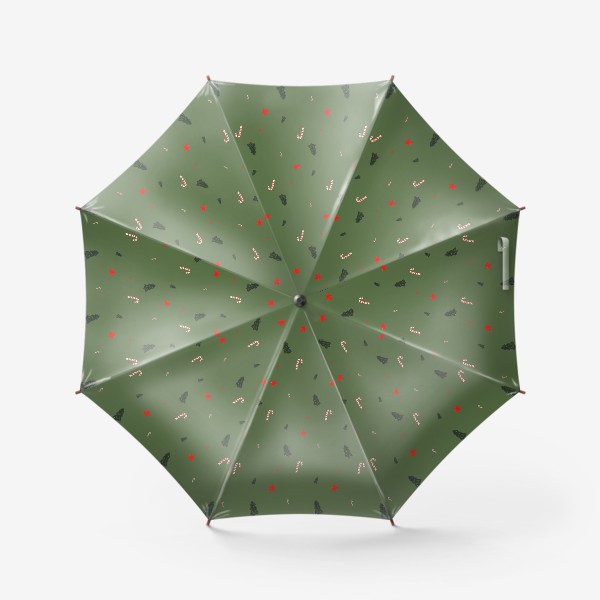 Зонт «Новогодний паттерн ёлки звезды конфеты на зелёном фоне»