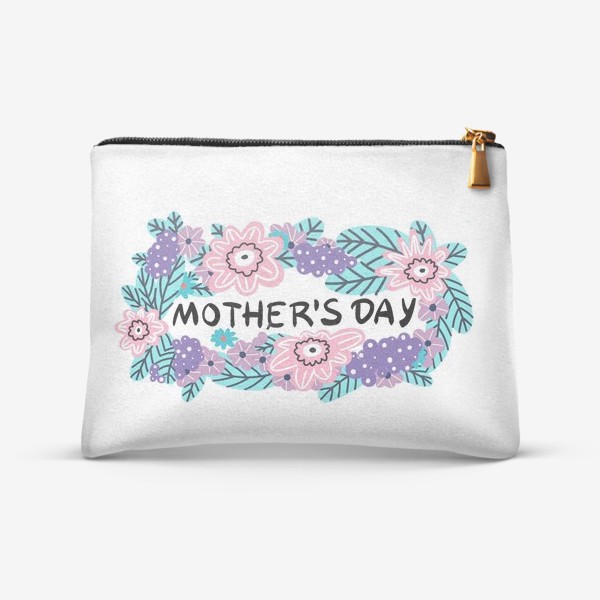 Косметичка «День матери. Цветочная рамка с надписью день матери.»