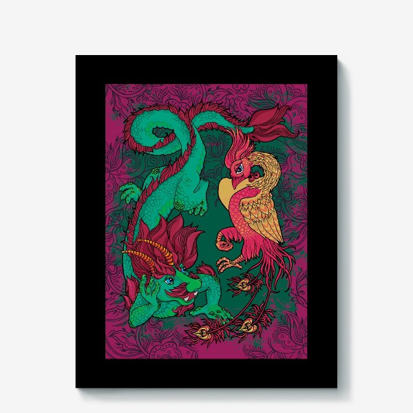Холст «Дракон и Феникс. Китайские символы Семьи, Любви и Удачи»