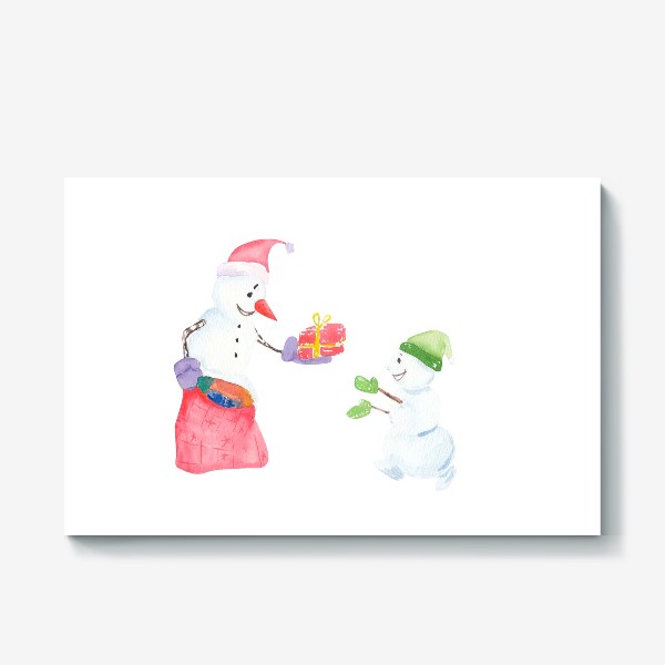 Холст «Снеговики. Подарки на новый год»