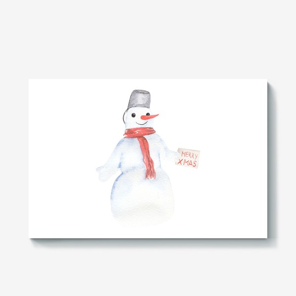 Холст «Снеговик с открыткой. Новый год»