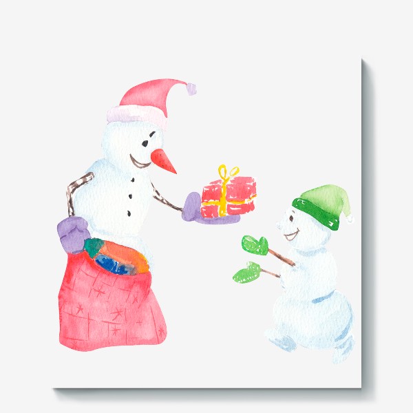 Холст «Снеговик дарит подарки. Новый год»
