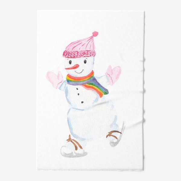 Полотенце «Снеговик на коньках. Новый год»