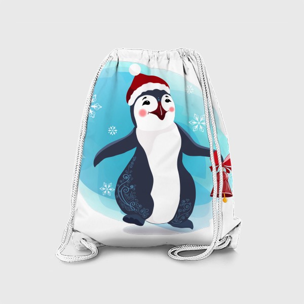 Рюкзак «Новогодний пингвин с красным колокольчиком.»