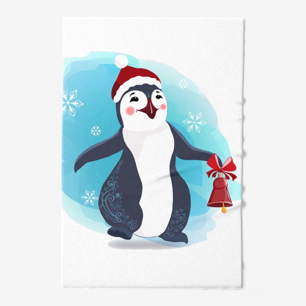 Полотенце «Новогодний пингвин с красным колокольчиком.»