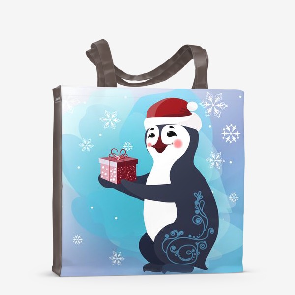 Сумка-шоппер «Новогодний пингвин с подарочной коробкой. »