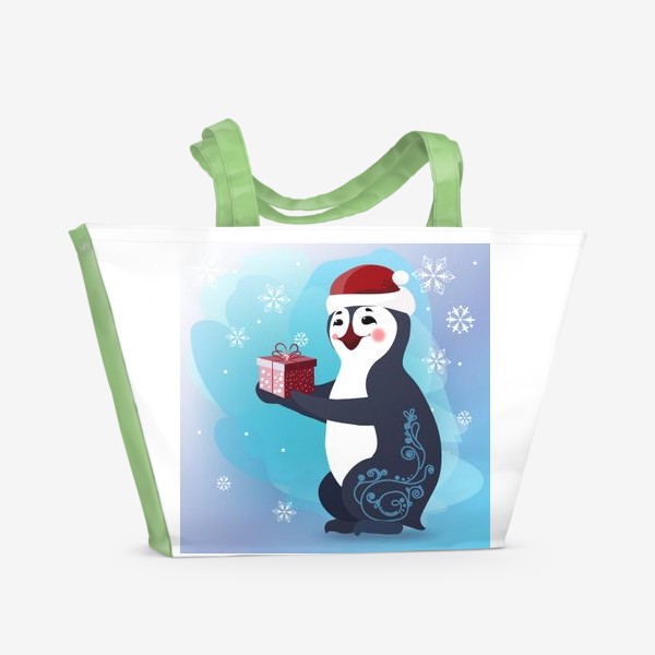 Пляжная сумка «Новогодний пингвин с подарочной коробкой. »