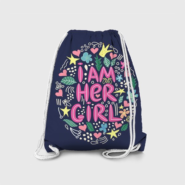 Рюкзак «Леттеринг "Я ее девочка" в сердечках и цветах на темном фоне»