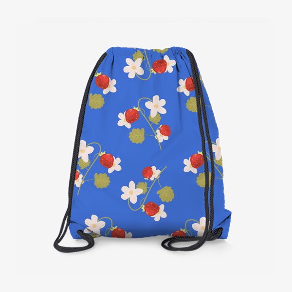 Рюкзак «Бесшовный паттерн с земляникой и цветами на синем »