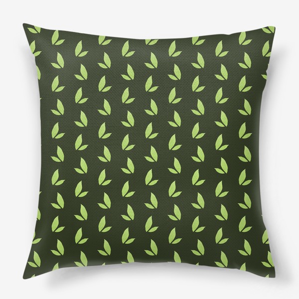 Подушка «Узор "Листья" на зеленом фоне»