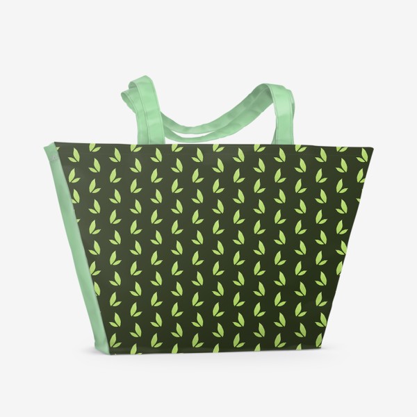 Пляжная сумка «Узор "Листья" на зеленом фоне»