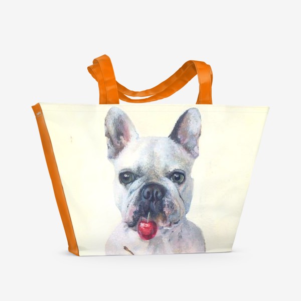 Пляжная сумка «Бульдог,бульдожка,французский бульдог,собака,вишня»