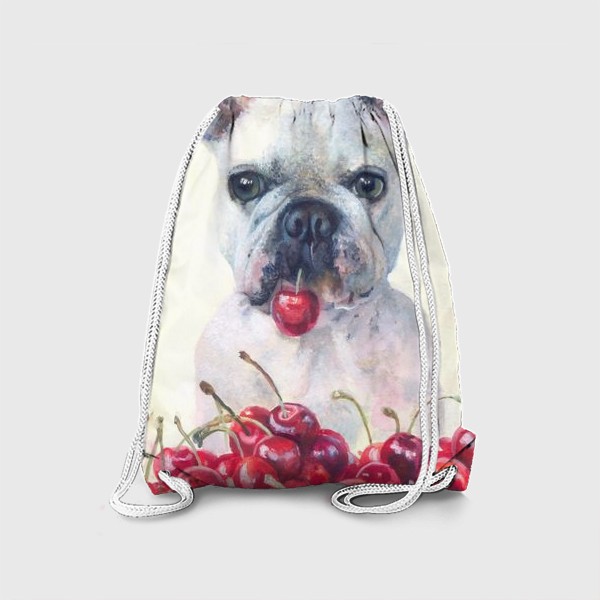 Рюкзак «Бульдог,бульдожка,французский бульдог,собака,вишня»
