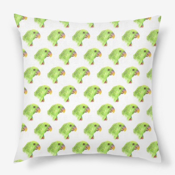 Подушка «голова зеленого попугая, летний принт »