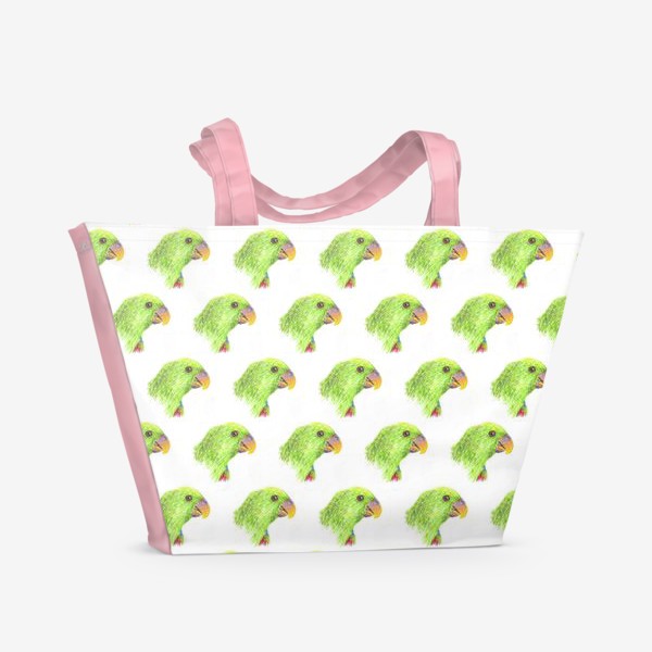 Пляжная сумка «голова зеленого попугая, летний принт »