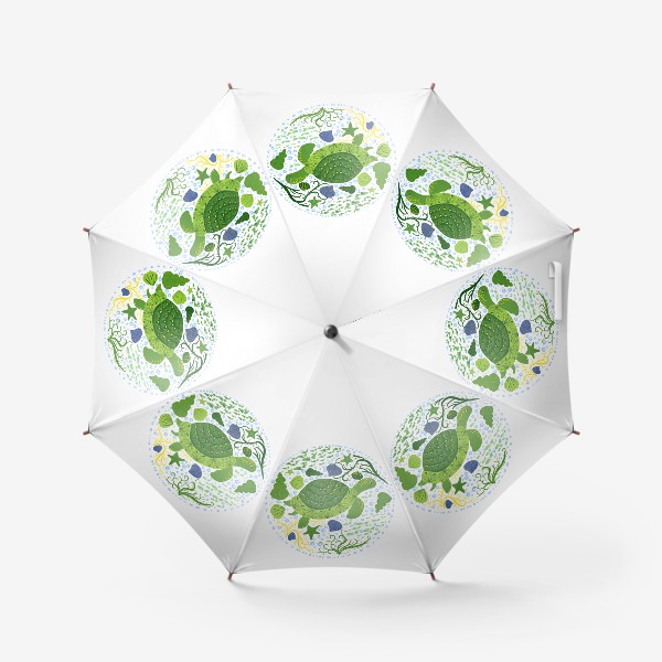 Зонт «Черепаха в скандинавском стиле в окружении ракушек, рыб, водорослей»