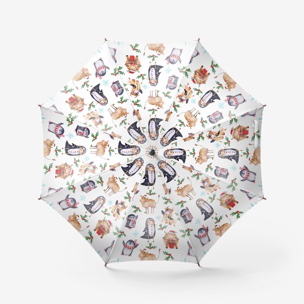 Зонт «Новогодняя бесшовная текстура быки и пингвины»