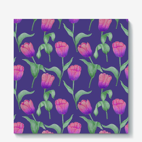 Холст «Тюльпаны на фиолетовом фоне»