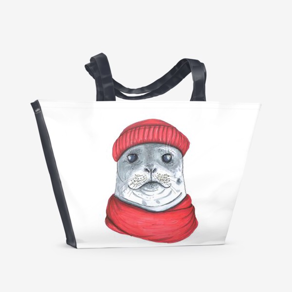 Пляжная сумка «Тюлень в шапке и шарфе»