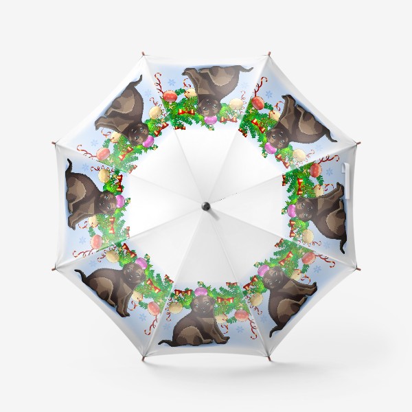Зонт «Милая маленькая собачка возле если с шарами, новый год»