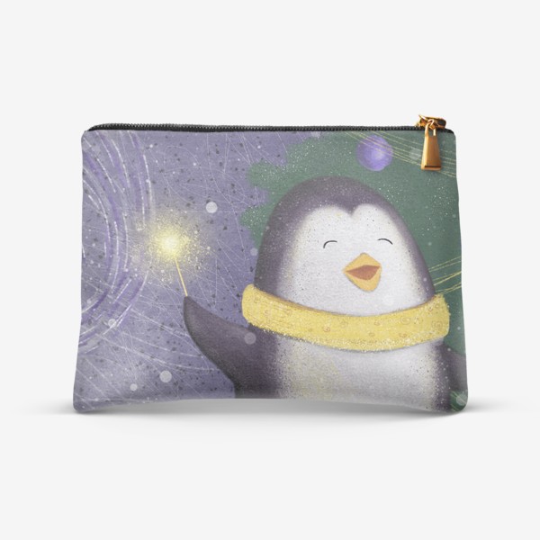 Косметичка «Веселый пингвин праздник новый год рождество елка огни»