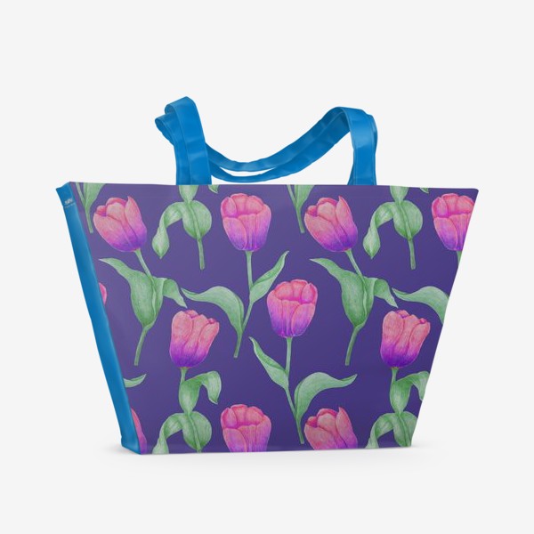 Пляжная сумка &laquo;Тюльпаны на фиолетовом фоне&raquo;