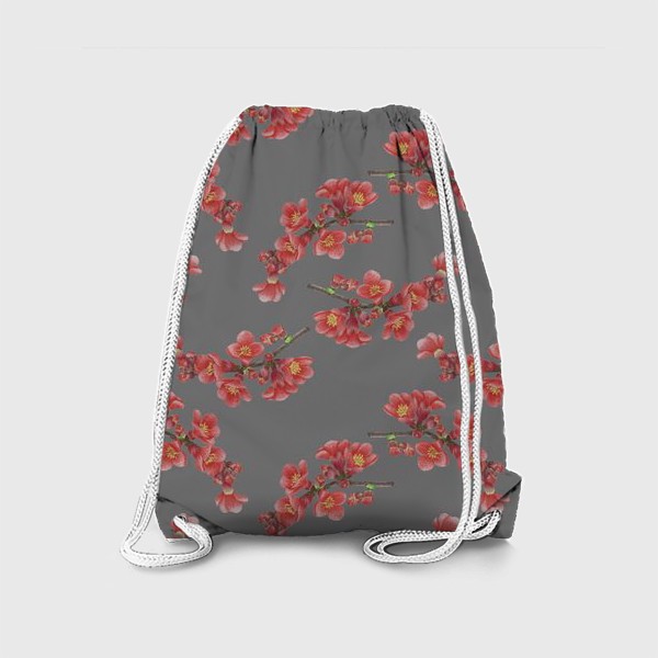 Рюкзак «Цветы айвы на сером фоне»