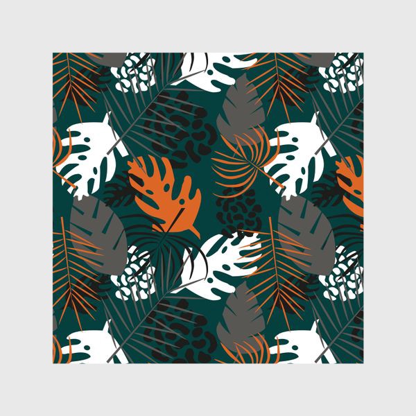 Шторы «Паттерн Тропические листья на темно-зеленом фоне»