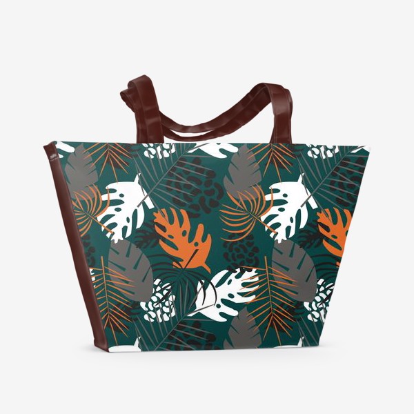 Пляжная сумка «Паттерн Тропические листья на темно-зеленом фоне»