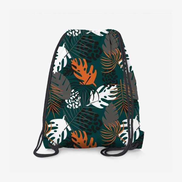 Рюкзак «Паттерн Тропические листья на темно-зеленом фоне»