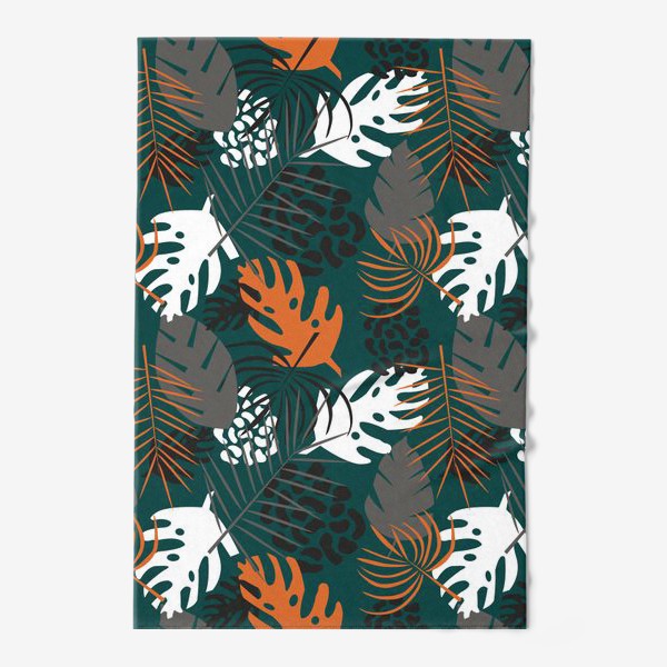 Полотенце «Паттерн Тропические листья на темно-зеленом фоне»
