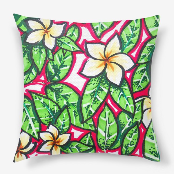 Подушка «Тропические цветы и листья»